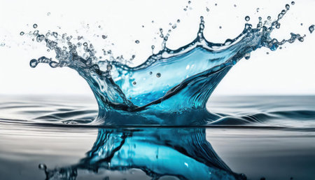 Water splash isolated on white background. Blue water splash with ripplesの素材
