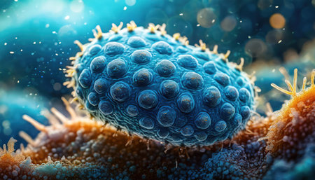 Virus cells, 3D illustration. Viruses in infected organism, viral diseaseの素材