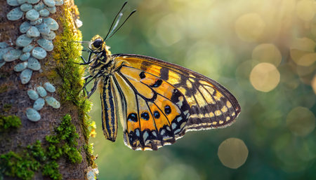 Butterfly on a tree branch with bokeh background.の素材