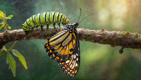 Butterfly and caterpillar of Common Tiger (Papilio machaon)の素材