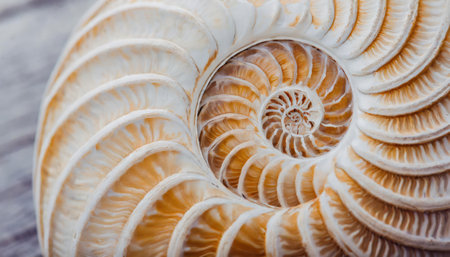 Nautilus shell on a wooden background. Close-up.の素材