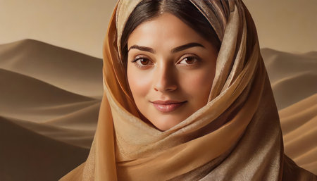 Portrait of beautiful muslim woman with hijab looking at camera.の素材