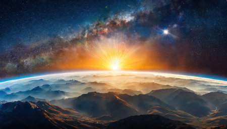 View of the planet Earth from space during a sunrise. Elements of this image furnished by NASAの素材