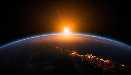 Sunrise above the planet Earth. Elements of this image furnished by NASAの素材