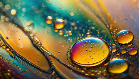 Colorful abstract background of oil drops on water surface. macro shotの素材