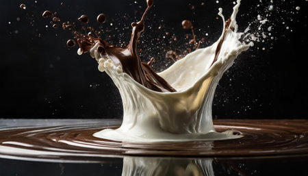 splash of milk and chocolate on a black background, closeupの素材