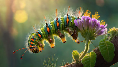 Caterpillar of the Papilio machaon on flowerの素材