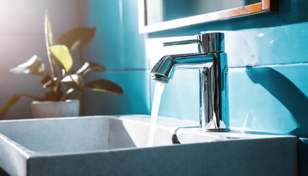 Modern faucet and sink in bathroom interior - Vintage filter effectの素材