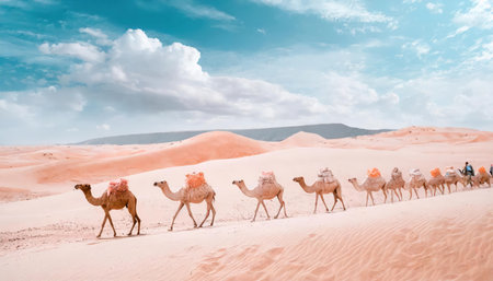 Camels in the Sahara desert, Morocco, Africa. 3d renderingの素材