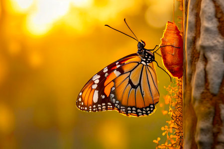 Butterfly hanging on a branch of a tree in the gardenの素材