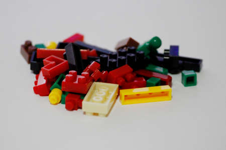 Pile of plastic building blocksの写真素材