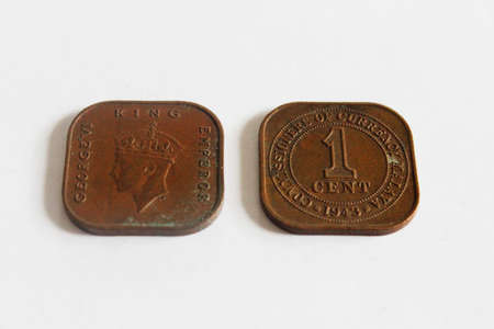 Commissioners of currency Malaya, year 1943 one cent coin design, old coin in Malaysiaの写真素材