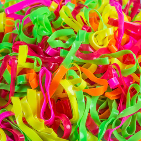 A Colorful rubber bands in close up background