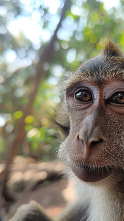 Close-up of a monkey with a thoughtful expression. Generative AIの素材