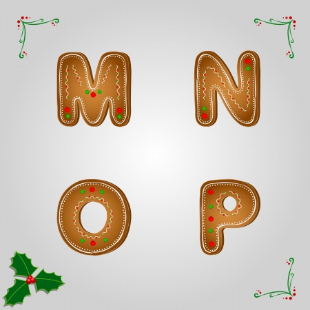Christmas gingerbread letters from m to pのイラスト素材