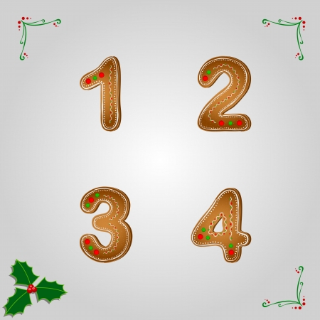 Christmas gingerbread numbers from 1 to 4 のイラスト素材