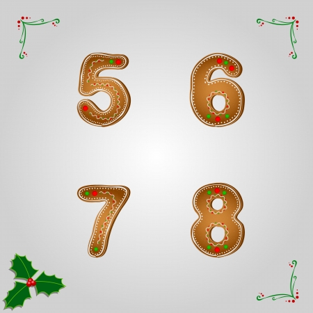 Christmas gingerbread numbers from 5 to 8 のイラスト素材