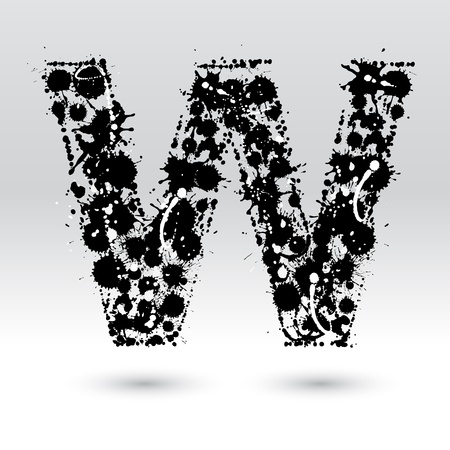 Letter W formed by black and white ink blotsのイラスト素材