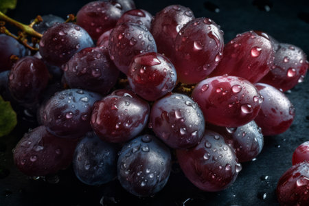 Grapes with water drops on a dark background. Toned. Ai generated.の素材