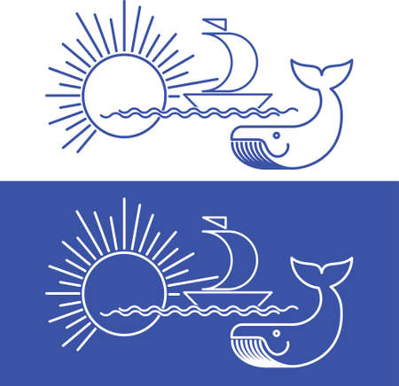 sun, sea, whale, yachtのイラスト素材