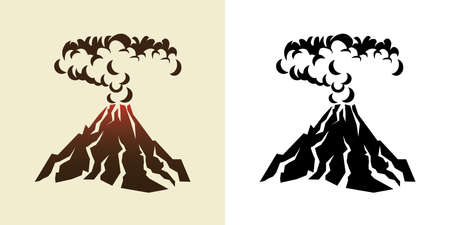 stylized illustration of a volcanic eruption with black clouds of smokeのイラスト素材