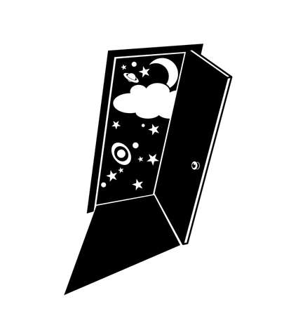 stylized abstract illustration of doors with different weather conditions. starry nightのイラスト素材