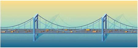 Horizontal seamless illustration of a large bridge on a sunny day with transportのイラスト素材