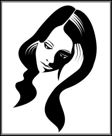 Stylized illustration of a pretty girl. Pensive or sad girl. possible to use as icons, symbols, etc.のイラスト素材