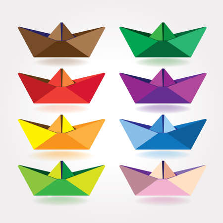 set of stylized colored paper boats. can be used in a variety of tasks and projects such as advertising, animation, printed matter, etc.のイラスト素材