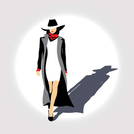 Stylized illustration of minimalism. business lady in a hat and red chaletのイラスト素材