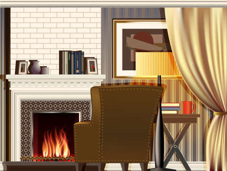 stylized composition on the theme of the room with a fireplace. can be used in your design, advertising, animation etc. file has layers for easy editingのイラスト素材