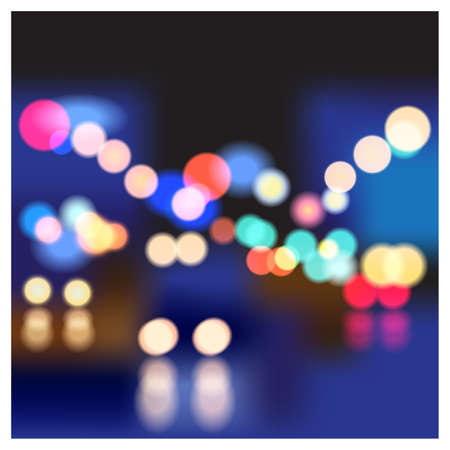 Realistic vector illustration of a night street with bokeh. can be used in your design as a background or a part of the composition. easily editableのイラスト素材