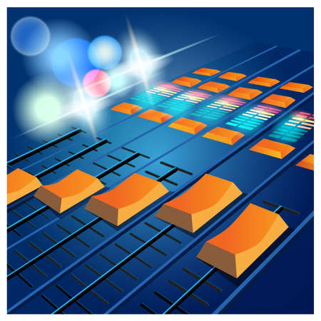 stylized vector composition on the theme parties, clubs, concerts and so on. DJ mixer on the background lights Concert Hallのイラスト素材