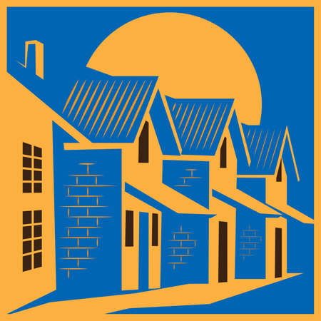 Stylized vector illustration on the theme of of real estate. town housesのイラスト素材