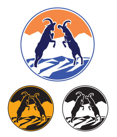 Stylized illustration on the theme of nature, mountain plains and its inhabitants. のイラスト素材