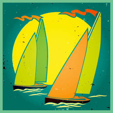 stylized vector illustration of an old poster on the theme of sailing and regattasのイラスト素材