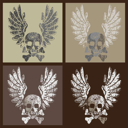 stylized vector illustration of a skull and wings in various colorsのイラスト素材