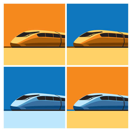 Stylized vector illustration on the theme of high-speed trains and modern rail transportのイラスト素材