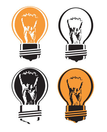 stylized vector illustration with a light bulb filament with a hand gesture coolのイラスト素材