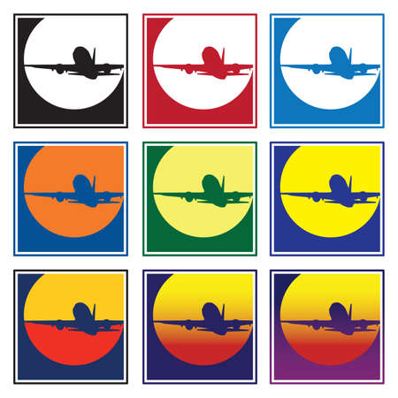 stylized vector illustration of a plane takes off in the sunのイラスト素材
