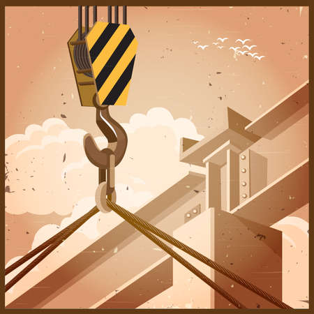 Vector illustration on the theme of building construction and building equipment in retro styleのイラスト素材