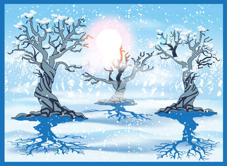 Stylized vector illustration of a winter forest. Seamless horizontally if neededのイラスト素材