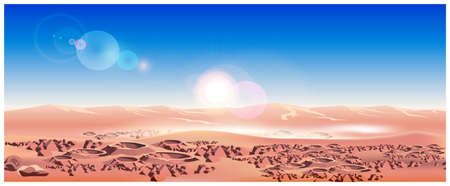 Vector illustration of landscape of a Mars planet. The planet is covered with craters and rocks. Illustration seamless horizontally if neededのイラスト素材