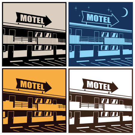 Stylized illustration of the motel at different times of the dayのイラスト素材