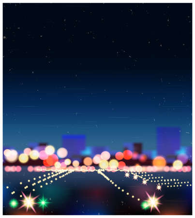 Realistic illustration of city street with bokeh old style poster. can be used in your design as a background or a part of the composition.のイラスト素材