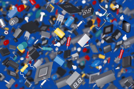 3D render of a variety of electronic componentsの写真素材