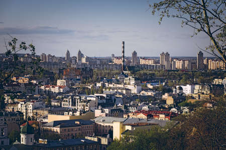 Photo of the cityscape of Kiev in the old retro film emulationの写真素材