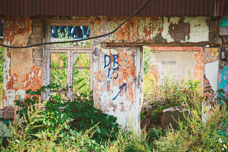 Part of the destroyed building, an abandoned industrial districtの写真素材