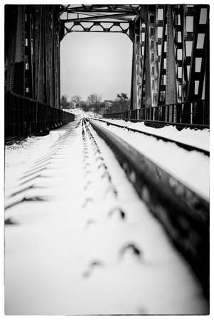 Picturesque old railway bridge in winter