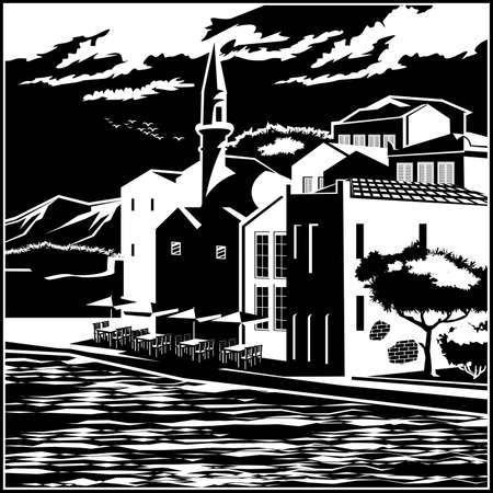 Stylized vector illustration of the picturesque embankment of the old cityのイラスト素材